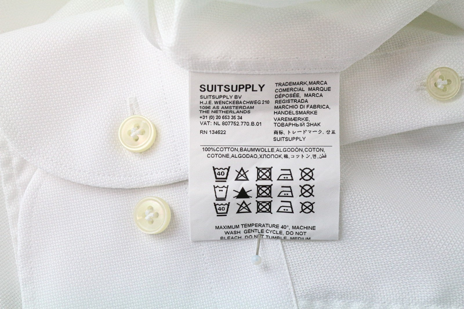 „SUITSUPPLY Traveller“ vyriški formalūs marškinėliai, 41/16, ploni, balti, grynos medvilnės, ilgomis rankovėmis 