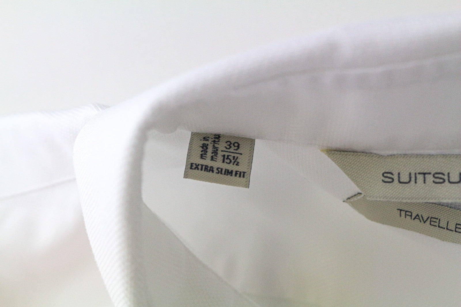 „SUITSUPPLY Traveller“ vyriški formalūs marškinėliai, 39/15.5, ypač ploni, balti ilgomis rankovėmis 