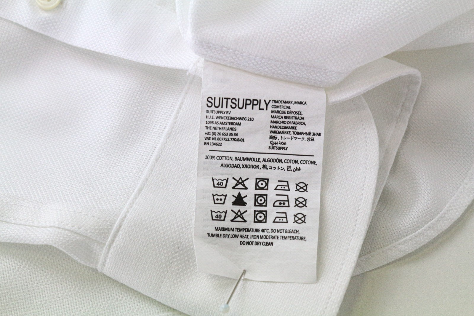 „SUITSUPPLY Traveller“ vyriški formalūs marškiniai, 40/15,75, balti, su sagomis 