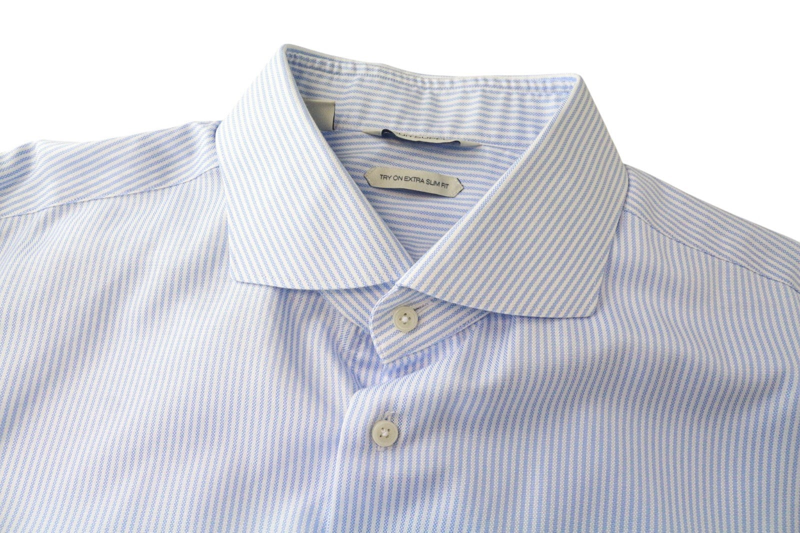 SUITSUPPLY Men's Formal Shirt 45L/17.75L Extra Slim Blue Cotton Striped