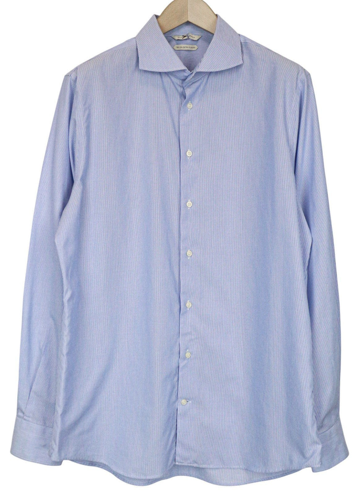 SUITSUPPLY Men's Formal Shirt 44/17.5 Extra Slim Blue Cotton Striped