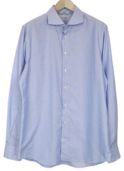 SUITSUPPLY Men's Formal Shirt 44/17.5 Extra Slim Blue Cotton Striped