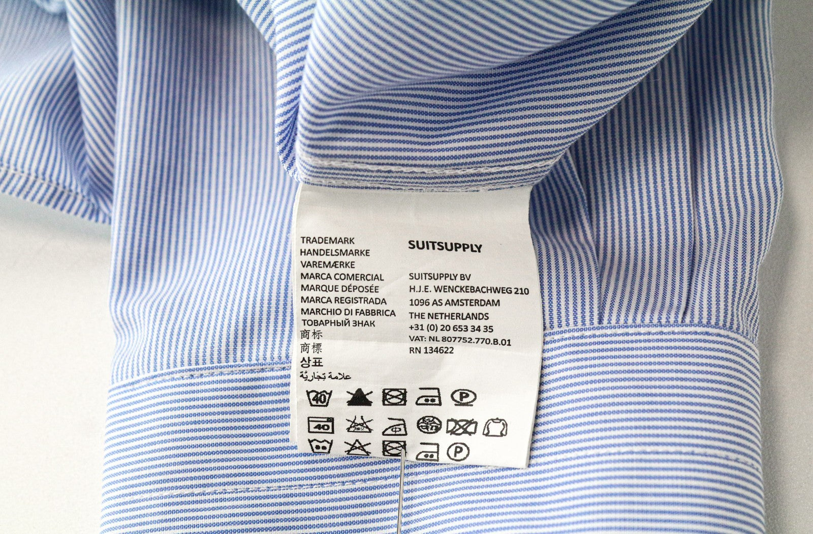 SUITSUPPLY Men's Formal Shirt 44/17.5 Extra Slim Blue Cotton Striped