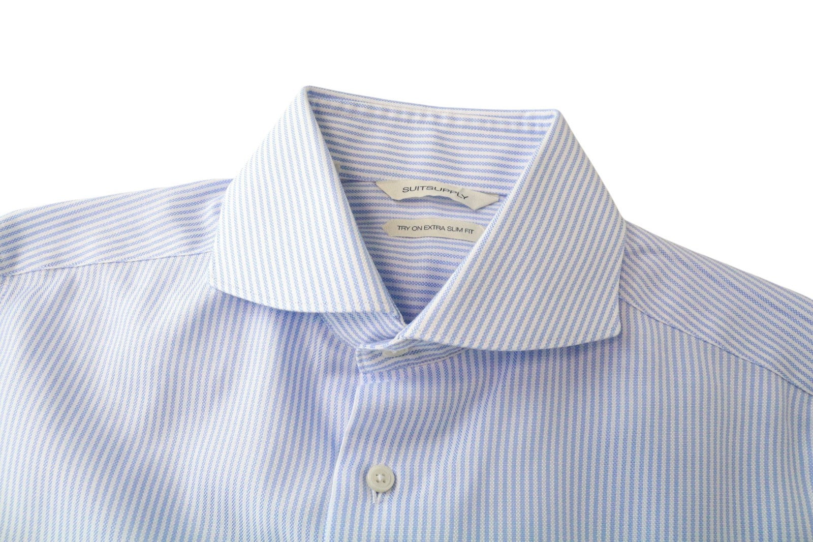 SUITSUPPLY Men's Formal Shirt 37/14.5 Extra Slim Blue Cotton Striped