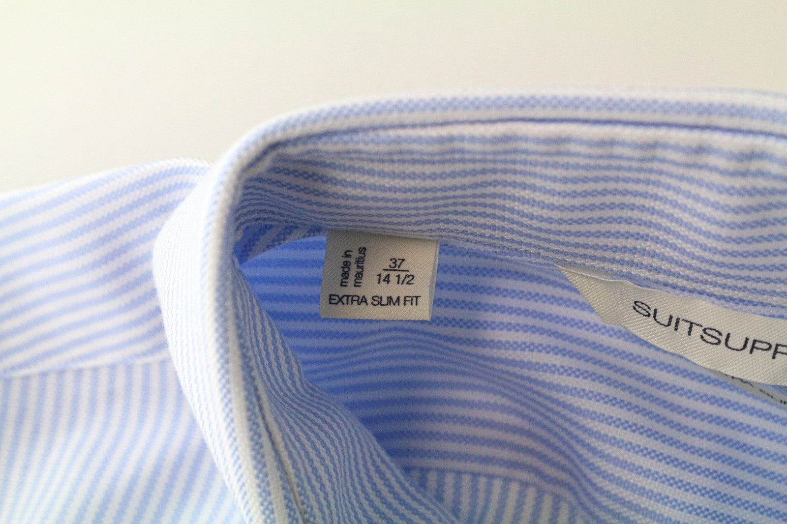 SUITSUPPLY Men's Formal Shirt 37/14.5 Extra Slim Blue Cotton Striped
