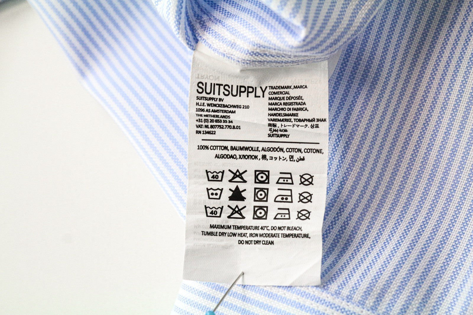 SUITSUPPLY Men's Formal Shirt 37/14.5 Extra Slim Blue Cotton Striped