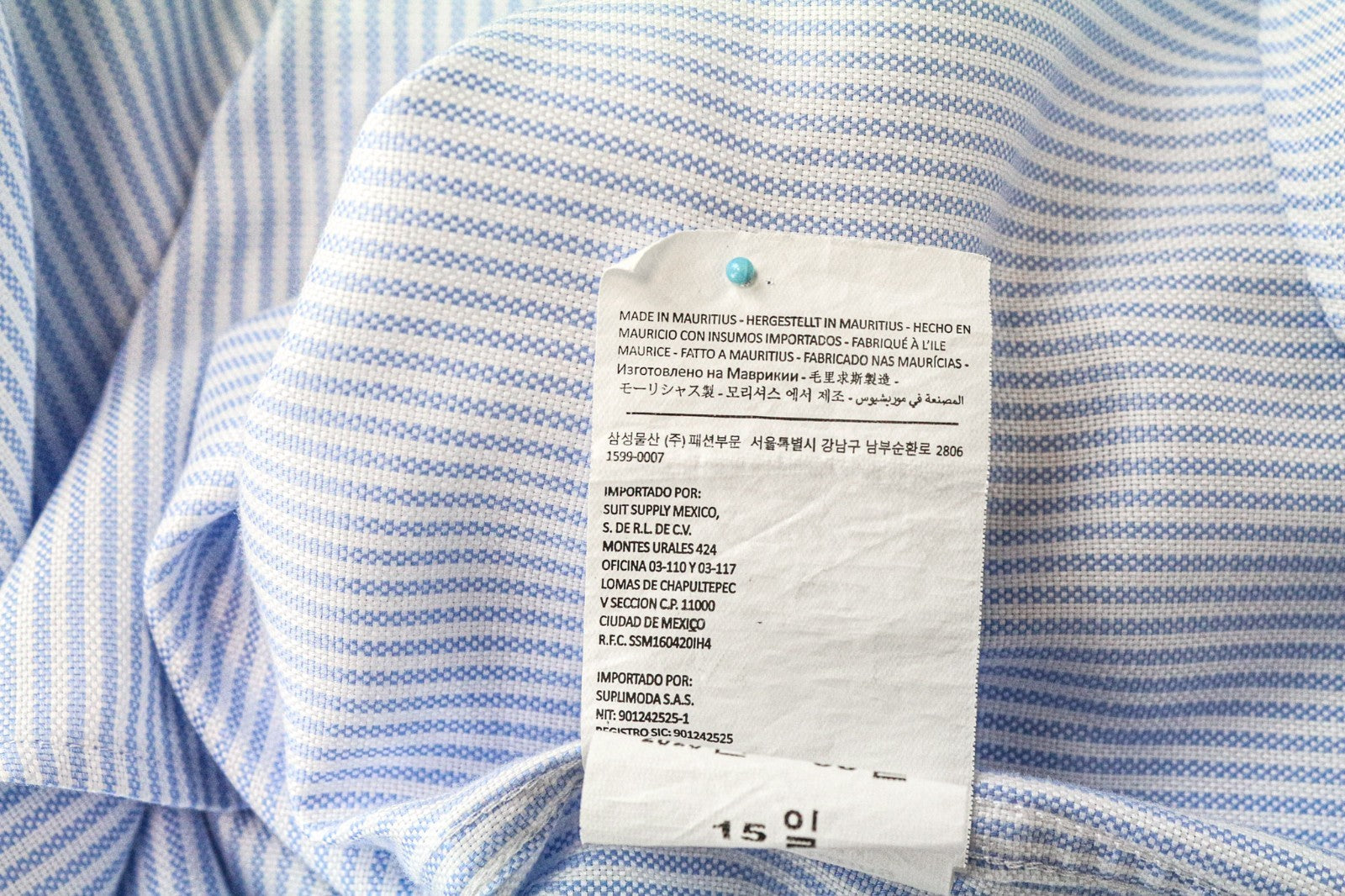 SUITSUPPLY Men's Formal Shirt 44L/17.5L Extra Slim Blue Cotton Twill