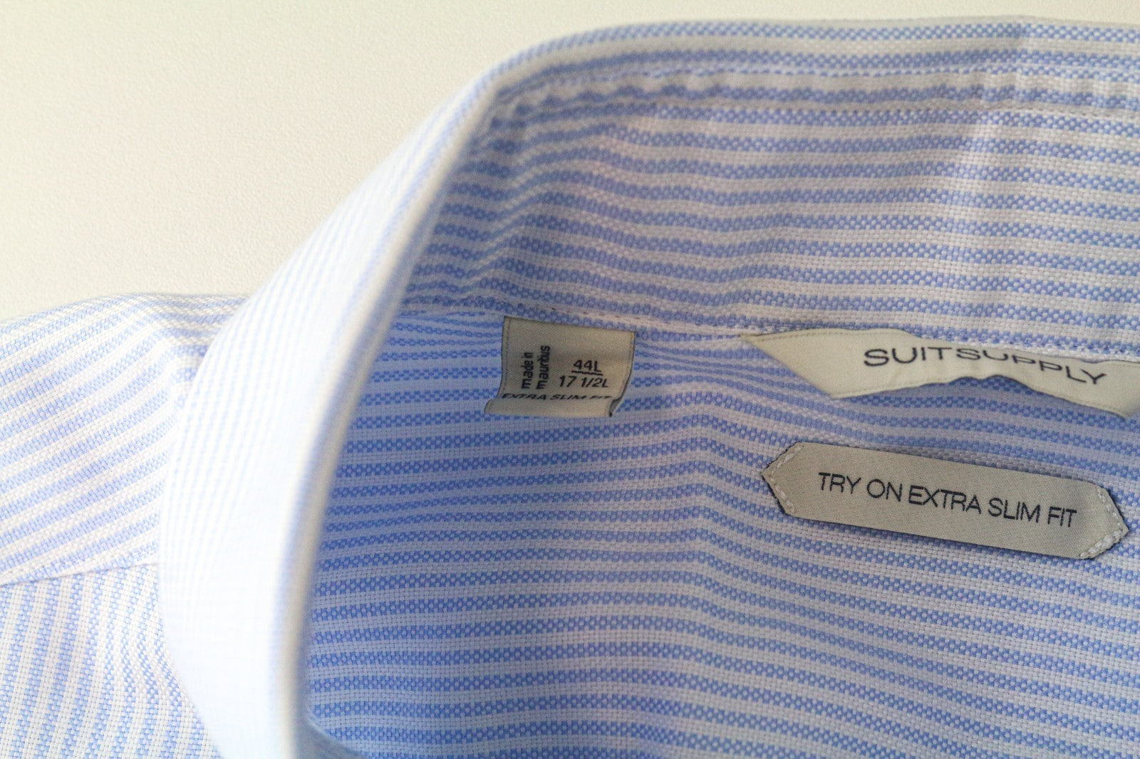 SUITSUPPLY Men's Formal Shirt 44L/17.5L Extra Slim Blue Cotton Twill