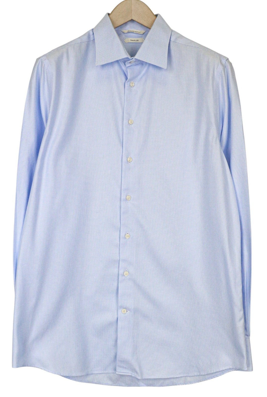 „SUITSUPPLY Traveller“ vyriški formalūs marškiniai, 41/16, ploni, mėlyni, raštuoti medvilniniai marškiniai 