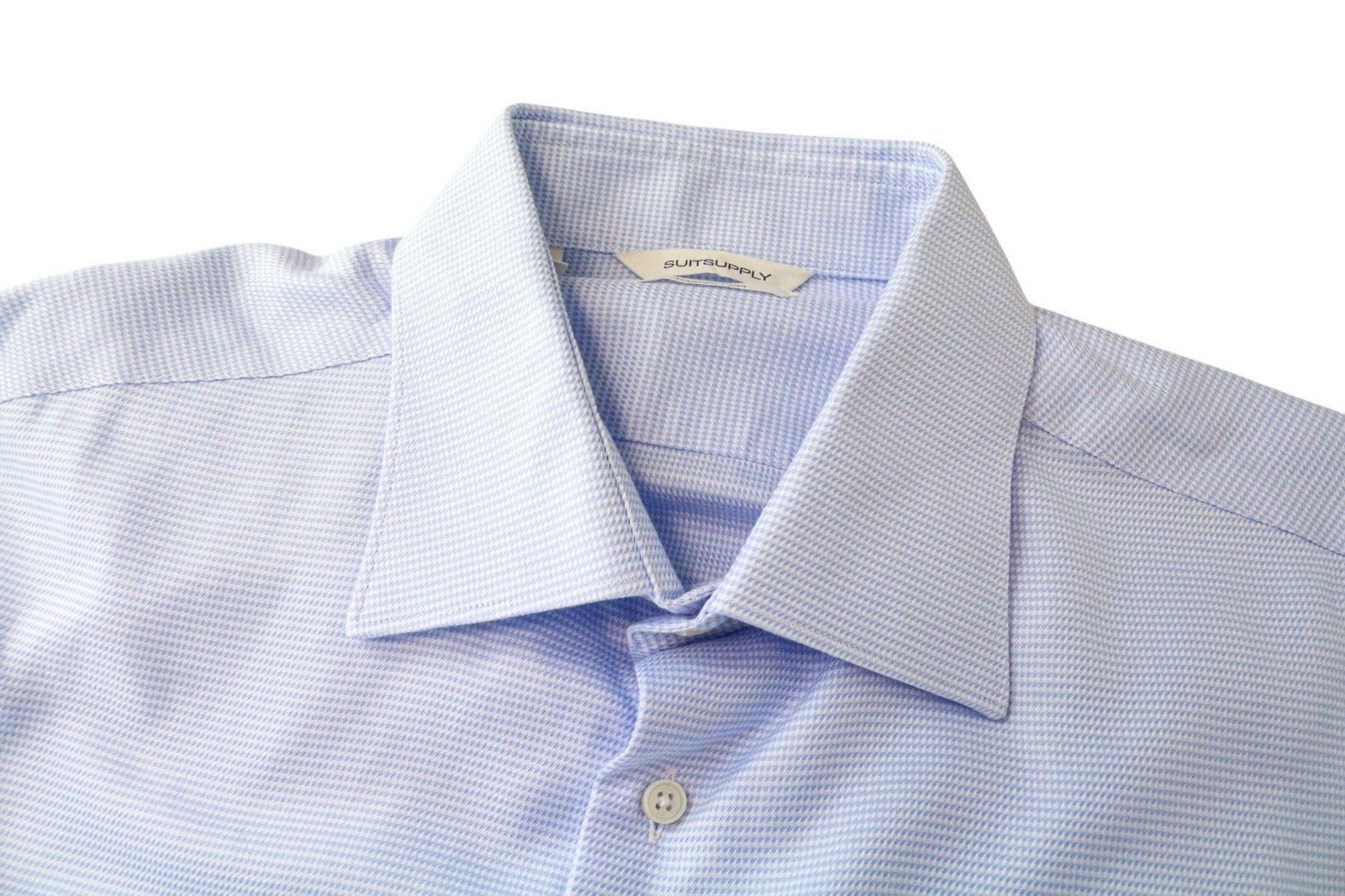 „SUITSUPPLY Traveller“ vyriški formalūs marškiniai, 41/16, ploni, mėlyni, raštuoti medvilniniai marškiniai 