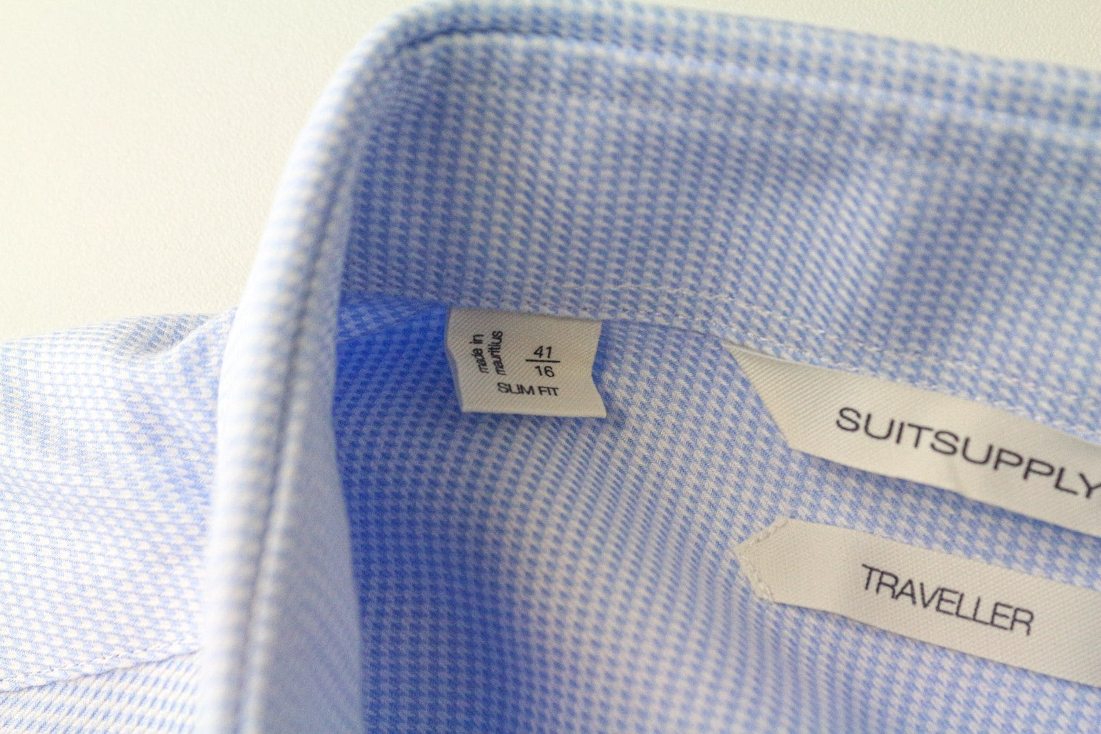 „SUITSUPPLY Traveller“ vyriški formalūs marškiniai, 41/16, ploni, mėlyni, raštuoti medvilniniai marškiniai 