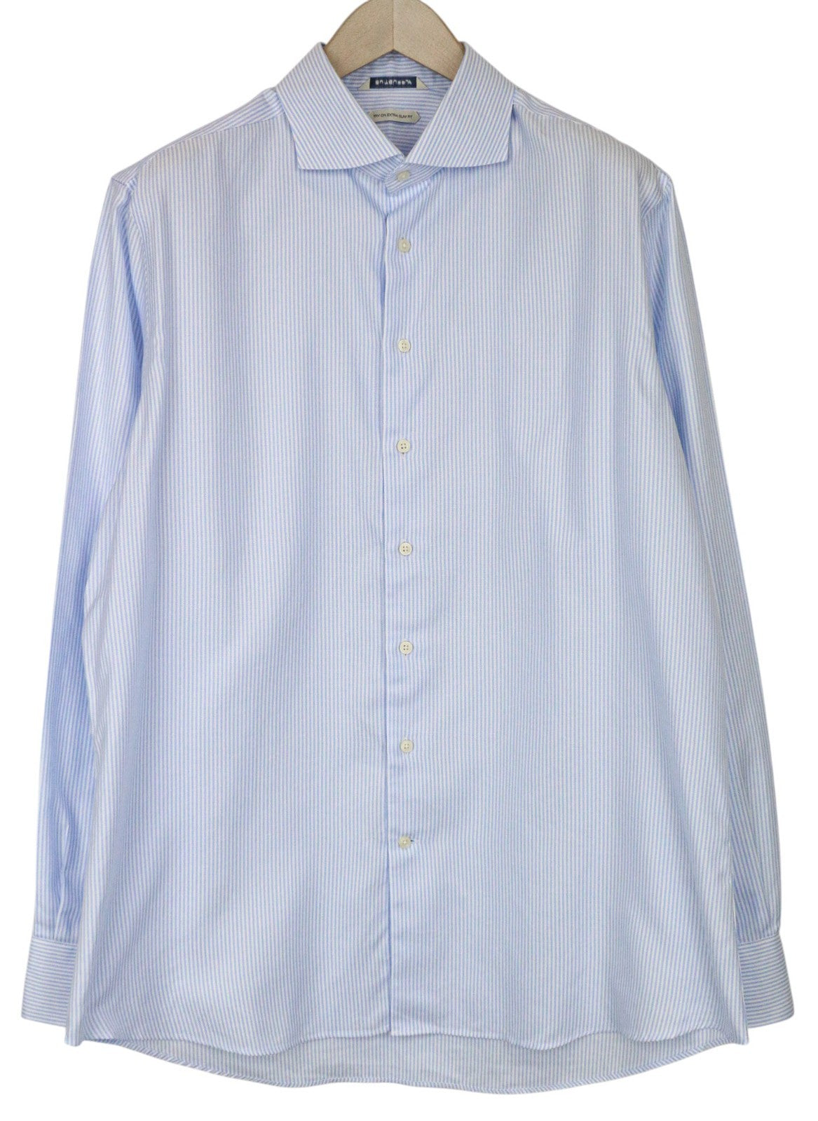 SUITSUPPLY Men's Formal Shirt 45/17.75 Extra Slim Blue Cotton Striped Cutaway