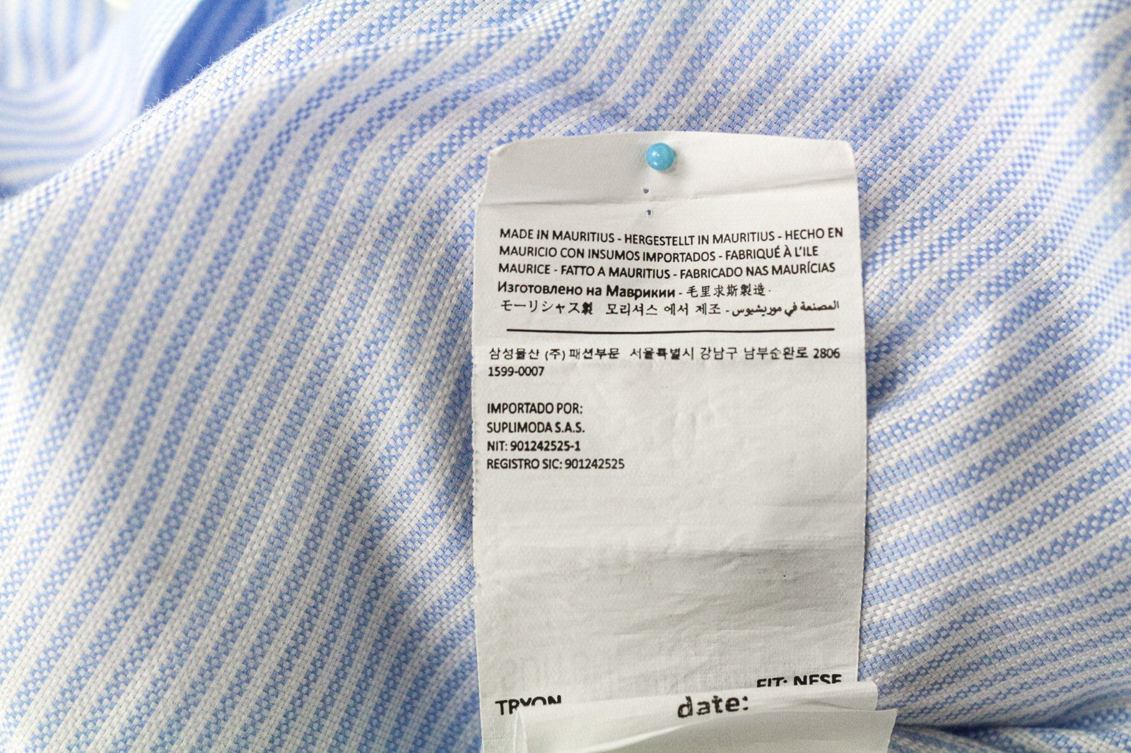 SUITSUPPLY Men's Formal Shirt 37/14.5 Extra Slim Blue Cotton Striped Classic