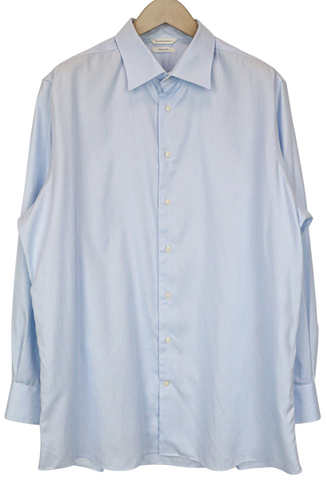 „SUITSUPPLY Traveller“ vyriški formalūs marškinėliai 45/17.75 ploni mėlyni medvilniniai ilgomis rankovėmis 