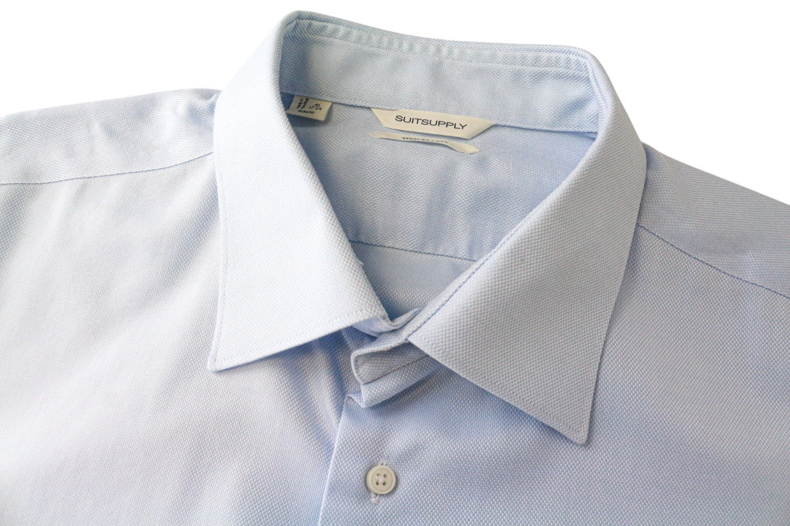 „SUITSUPPLY Traveller“ vyriški formalūs marškinėliai 45/17.75 ploni mėlyni medvilniniai ilgomis rankovėmis 