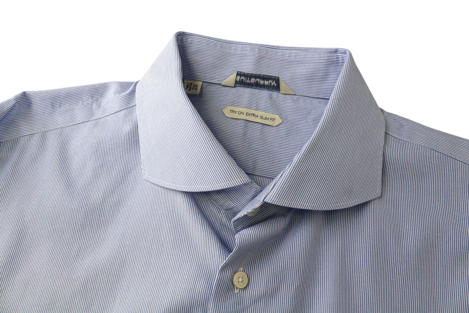 SUITSUPPLY Men's Formal Shirt 44/17.5 Extra Slim Blue Cotton Striped Twill