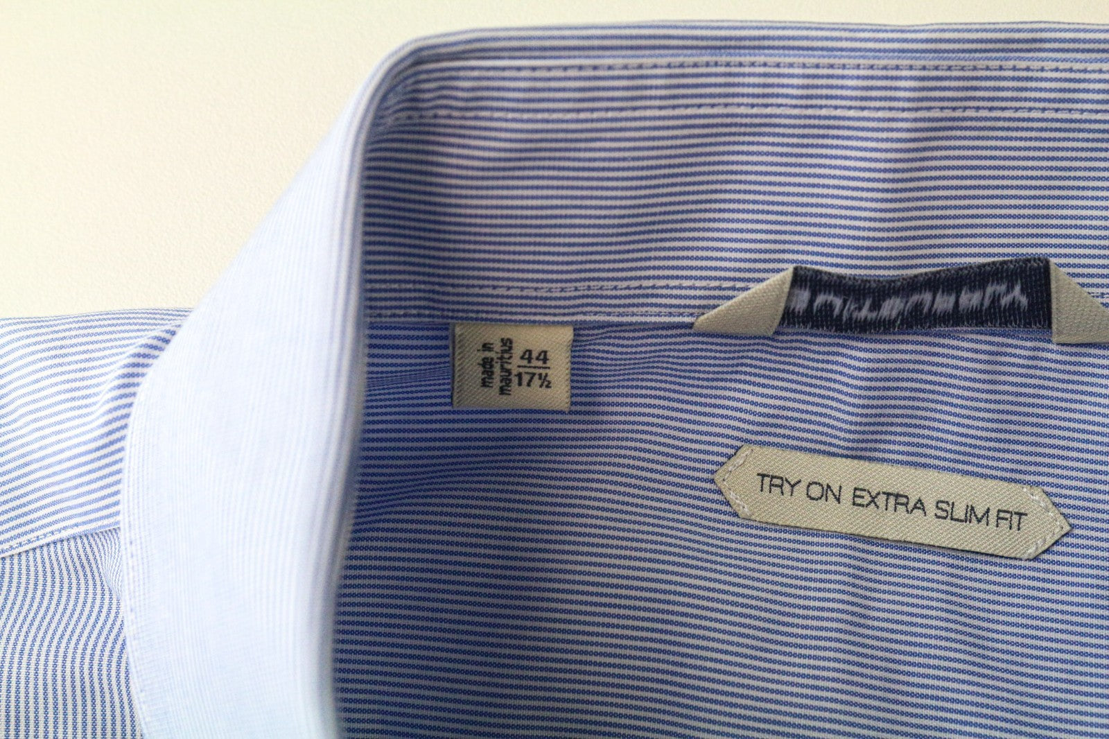SUITSUPPLY Men's Formal Shirt 44/17.5 Extra Slim Blue Cotton Striped Twill