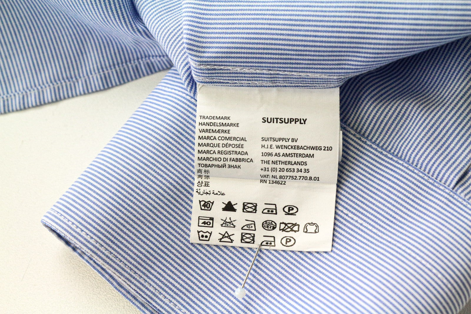 SUITSUPPLY Men's Formal Shirt 44/17.5 Extra Slim Blue Cotton Striped Twill