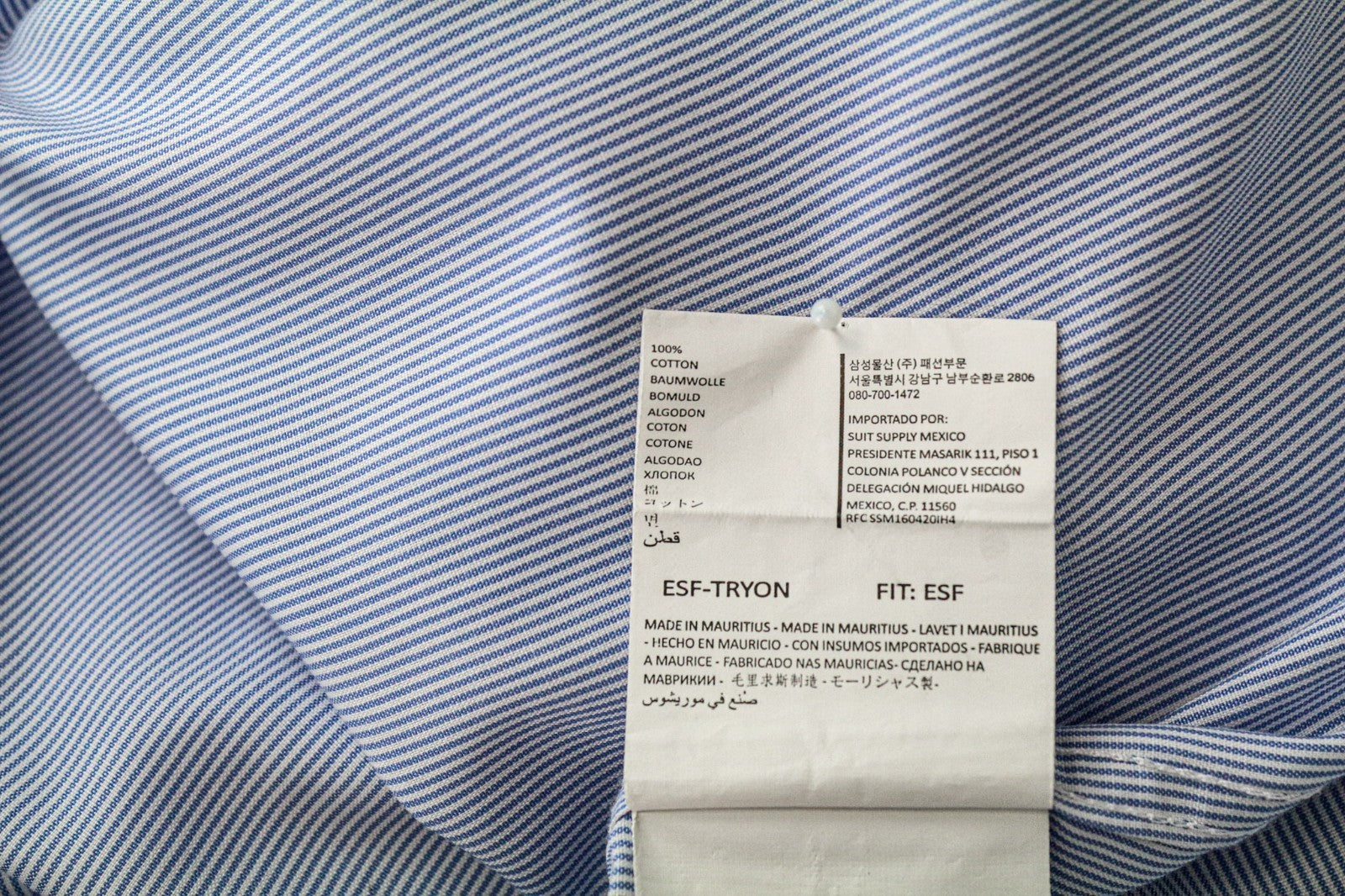 SUITSUPPLY Men's Formal Shirt 44/17.5 Extra Slim Blue Cotton Striped Twill