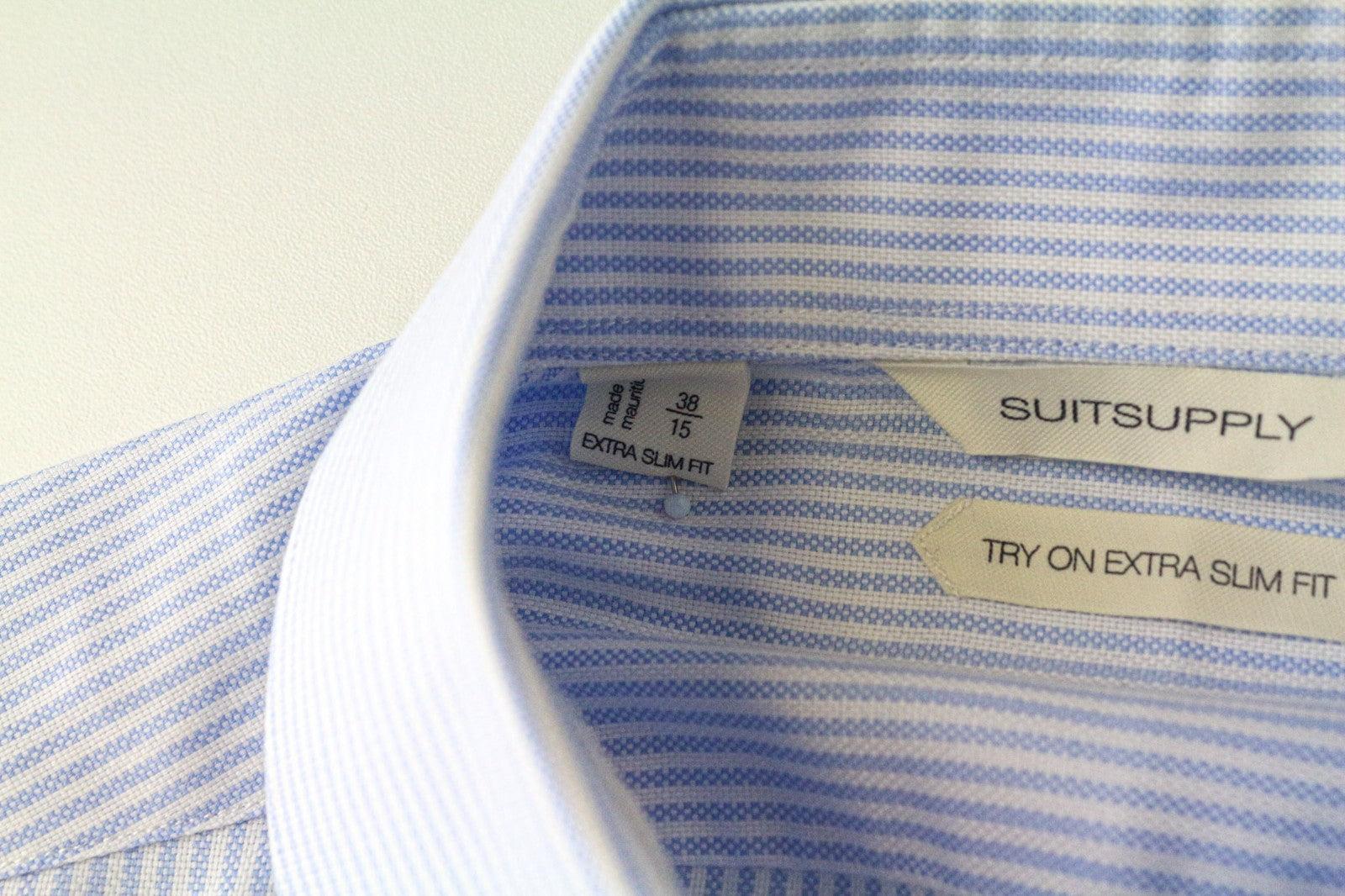 SUITSUPPLY Men's Formal Shirt 38/15 Extra Slim Blue Cotton Striped