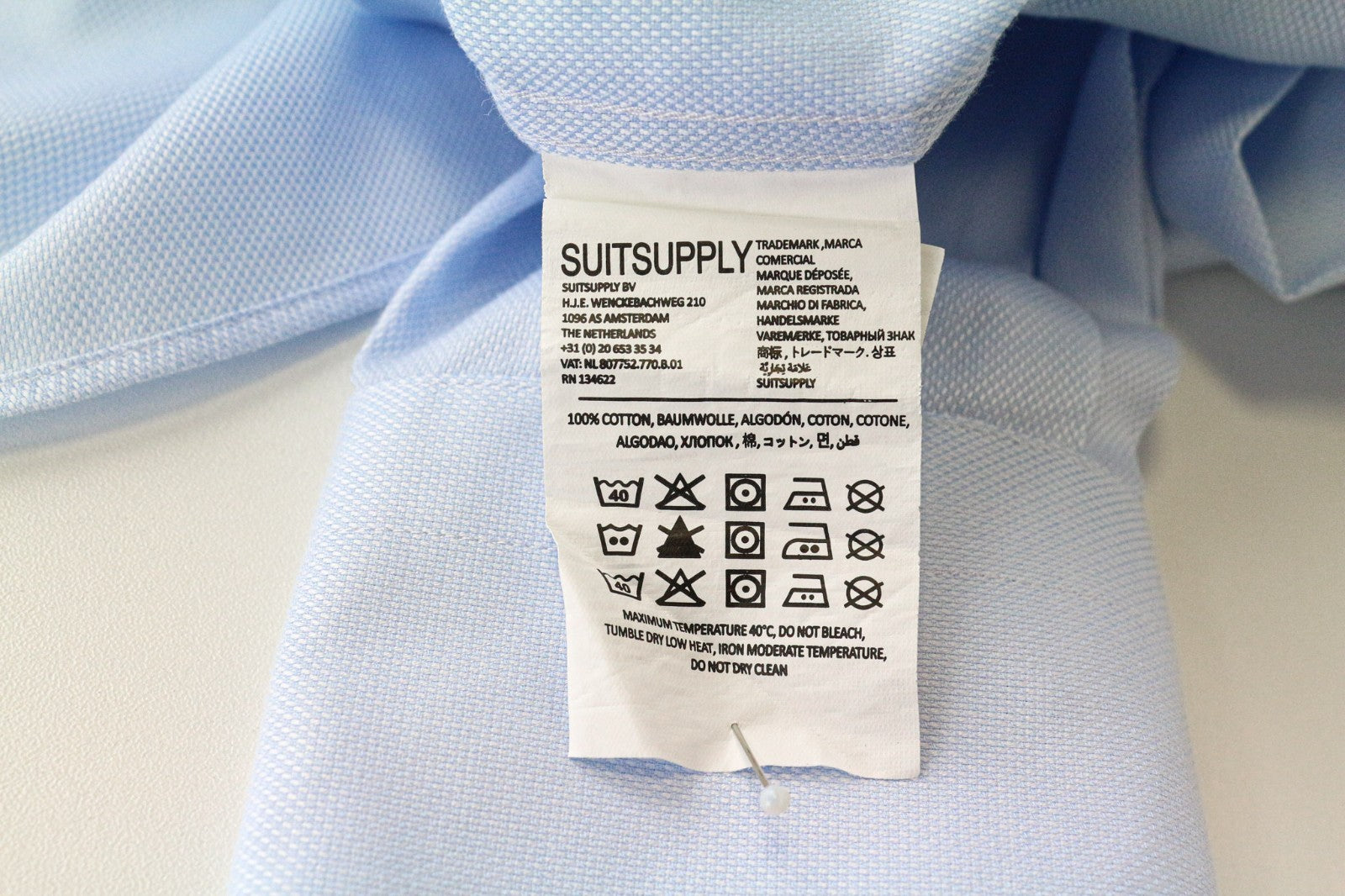 SUITSUPPLY Men's Formal Shirt 39/15.5 Slim Blue Cotton Cutaway Long Sleeve