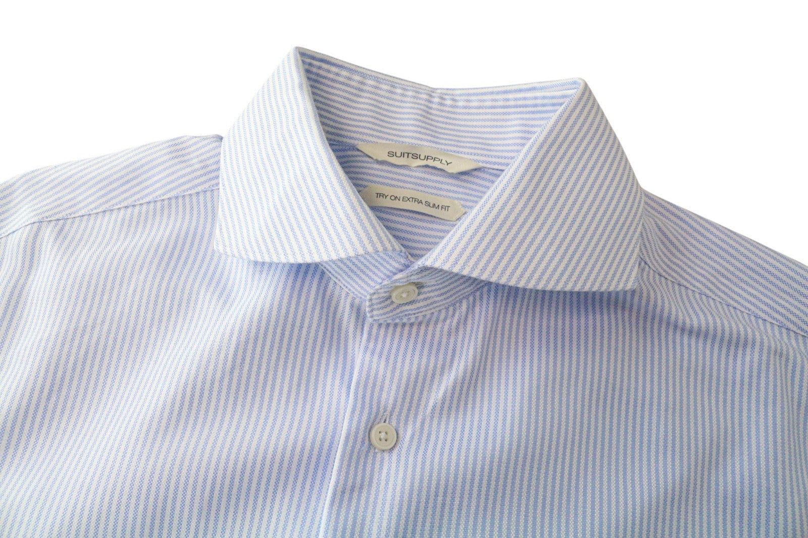 SUITSUPPLY Men's Formal Shirt 39L/15.5L Extra Slim Blue Cotton Stripe Classic
