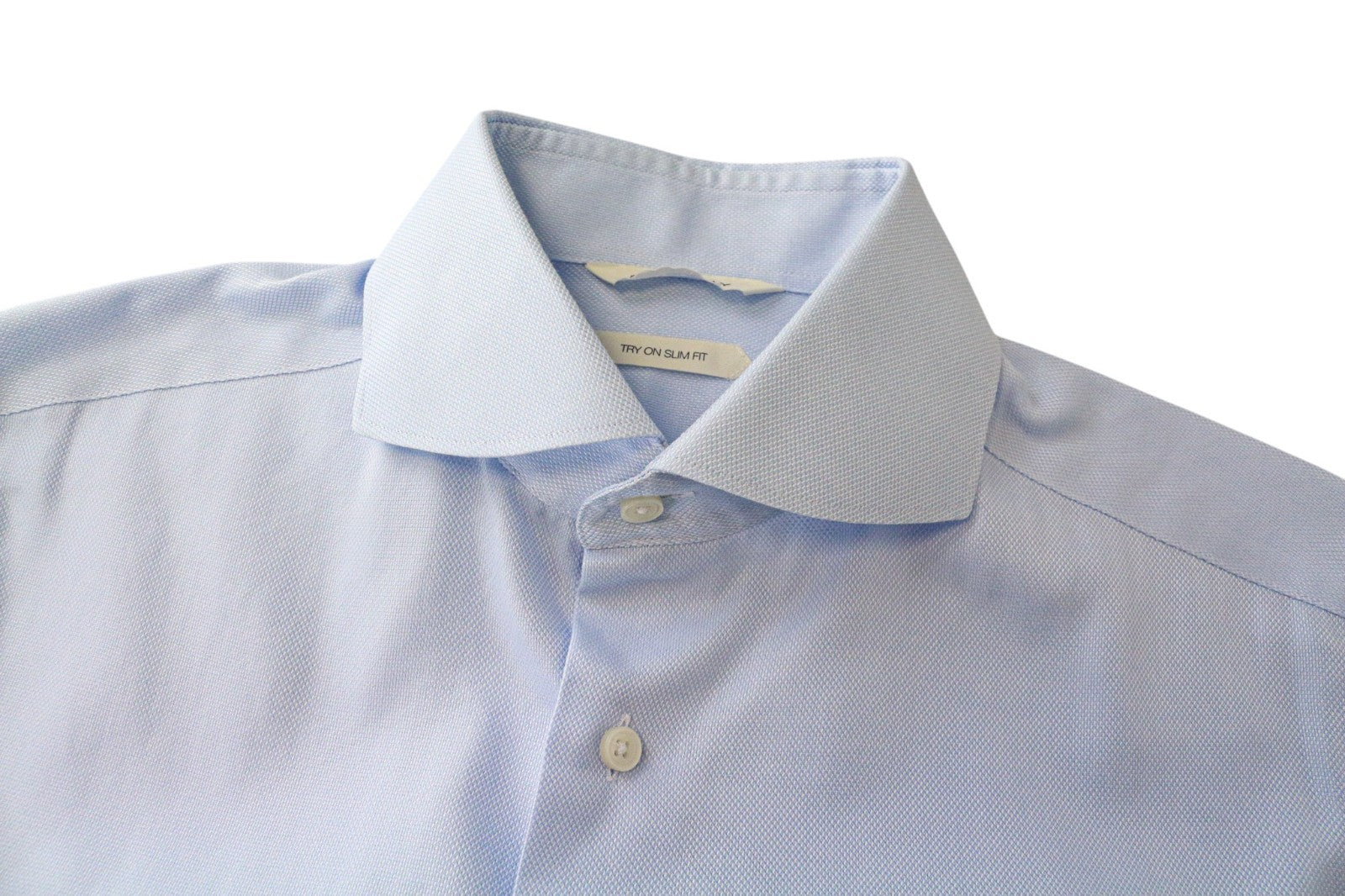 SUITSUPPLY Men's Formal Shirt 37/14.5 Slim Blue Cotton Cutaway Long Sleeve