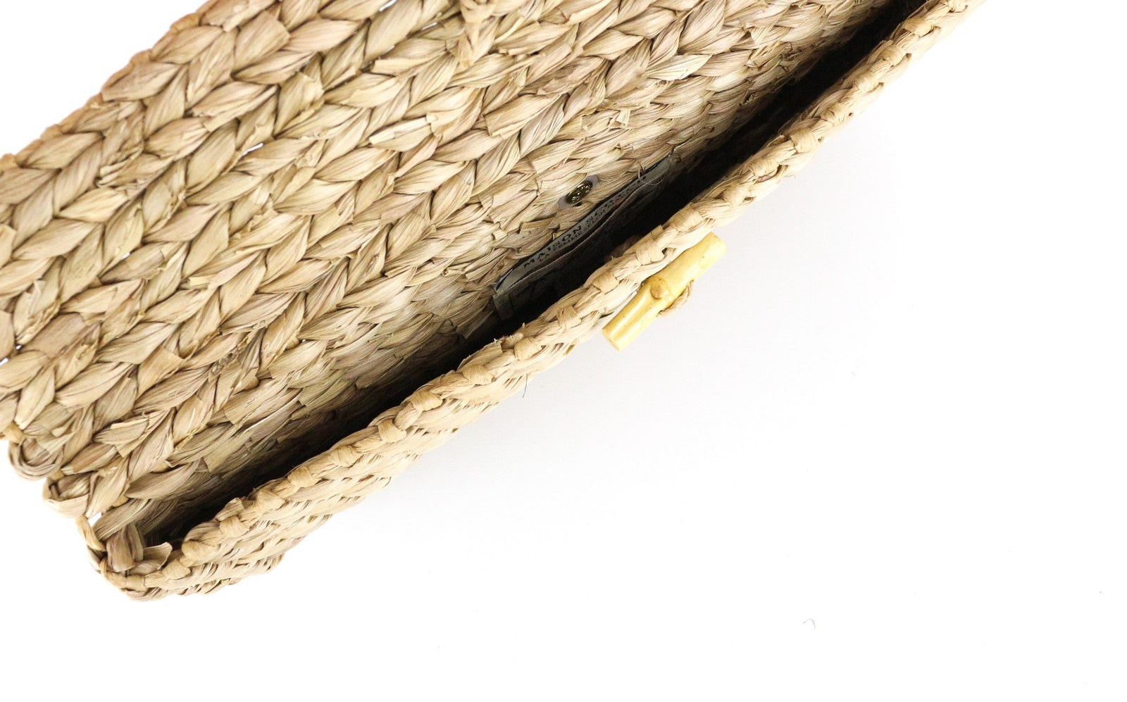 MAISON SCOTCH moteriškas krepšys OS šviesiai rudos spalvos šiaudinis pintas vasarinis delninukas su sagomis 