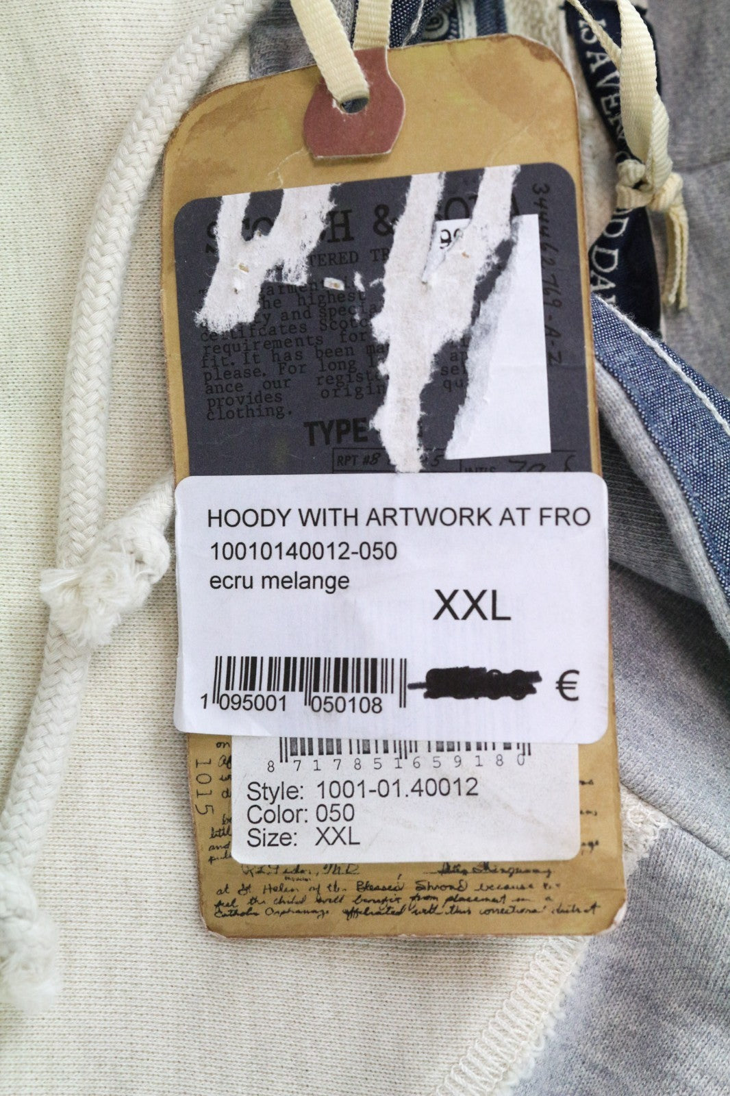 SCOTCH &amp; SODA vyriškas džemperis su gobtuvu, 2XL dydžio, ekru spalvos, su medvilnės mišinio melanžo spalvos džersio flisu. 