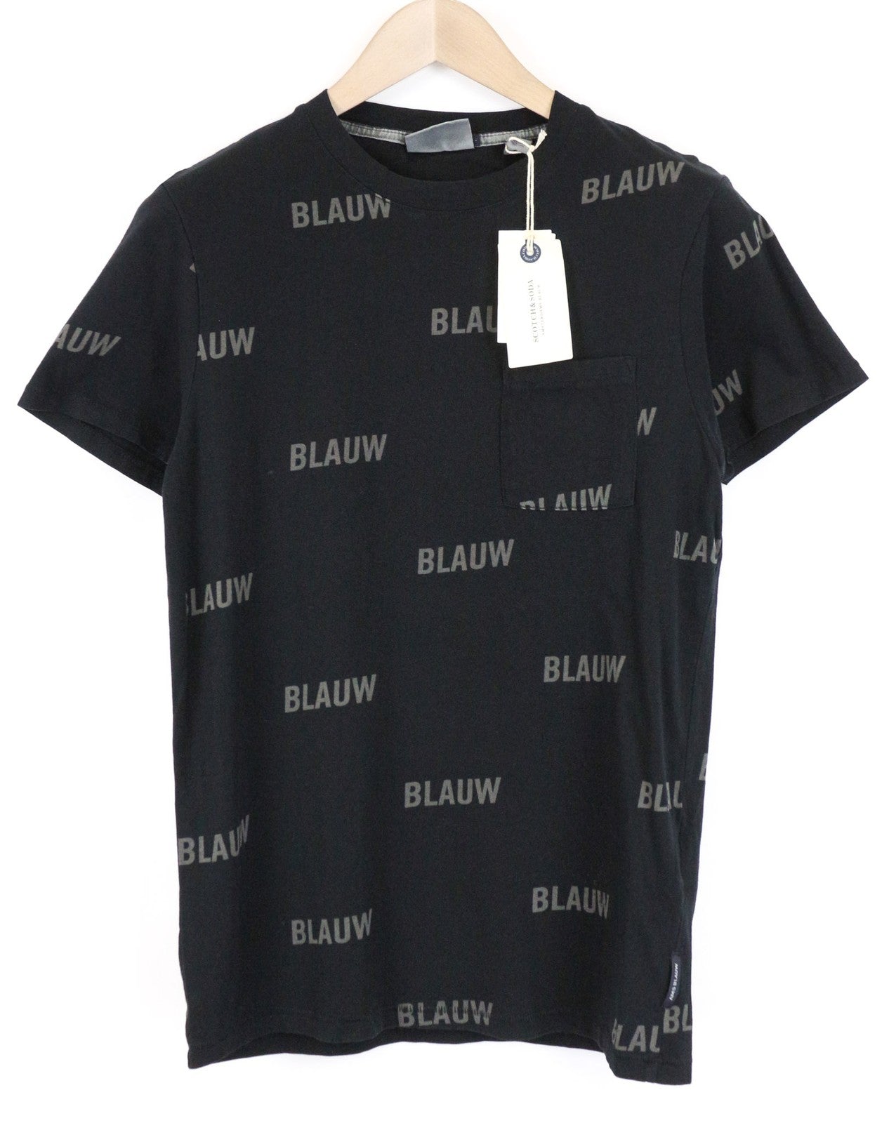 SCOTCH & SODA Men T-Shirt S Black Pure Cotton Jersey Graphic Crew Neck