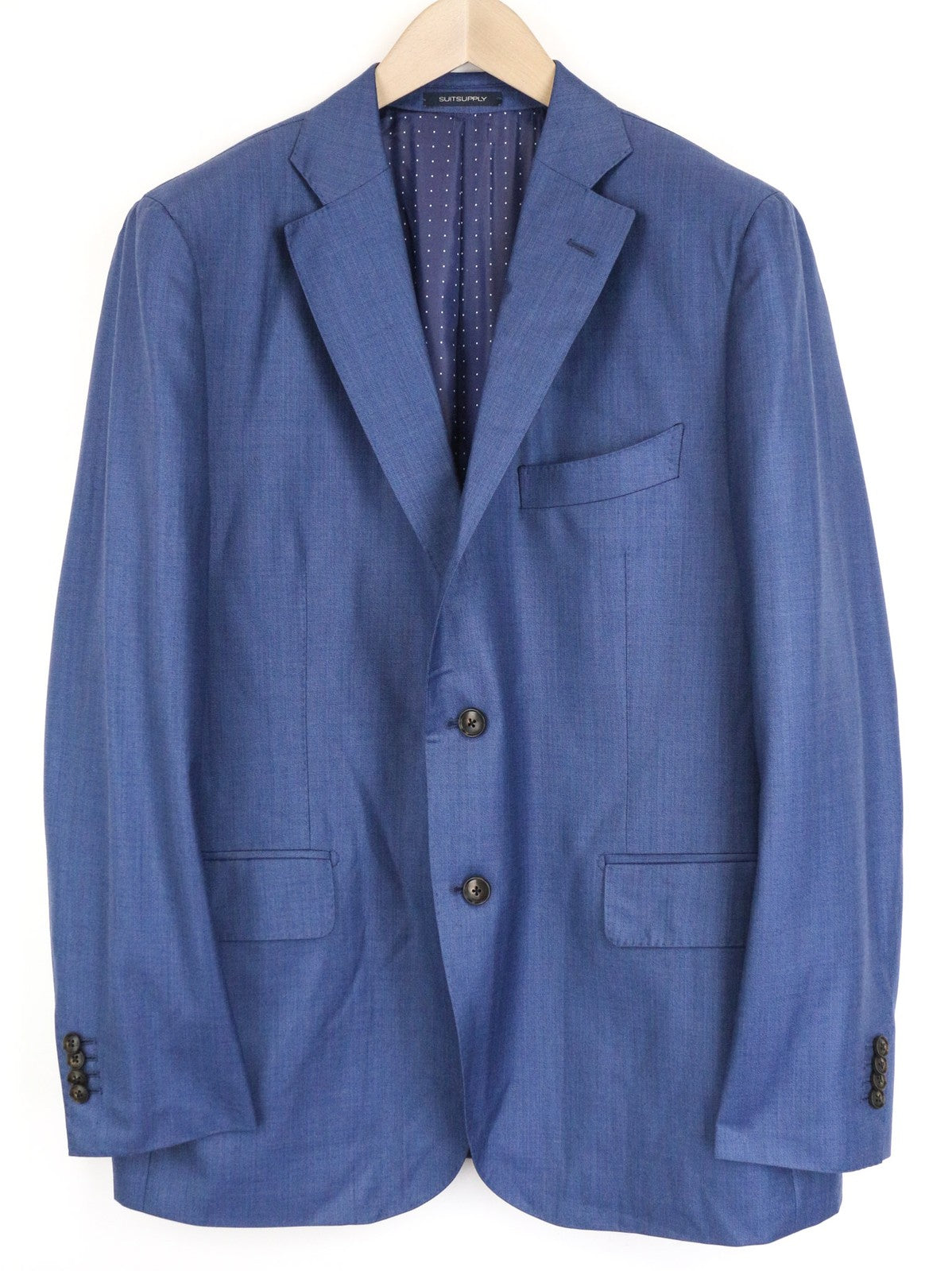 SUITSUPPLY La Spalla Men Blazer UK48S Mid Blue Slim Wool S150s Sharkskin