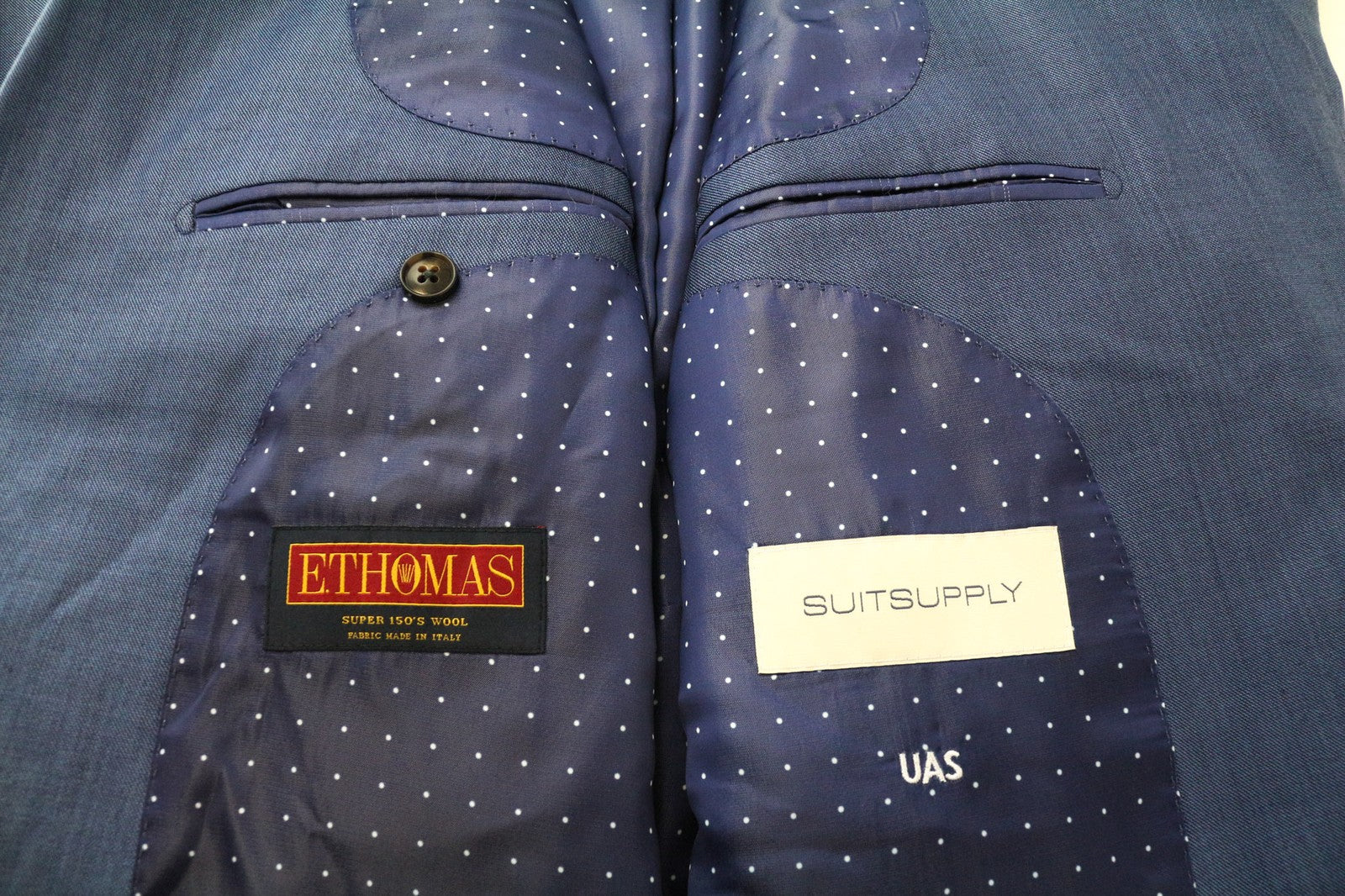 SUITSUPPLY La Spalla vyriškas švarkas UK48S vidutinės mėlynos spalvos plonas vilnonis švarkas S150s ryklio odos audinys 