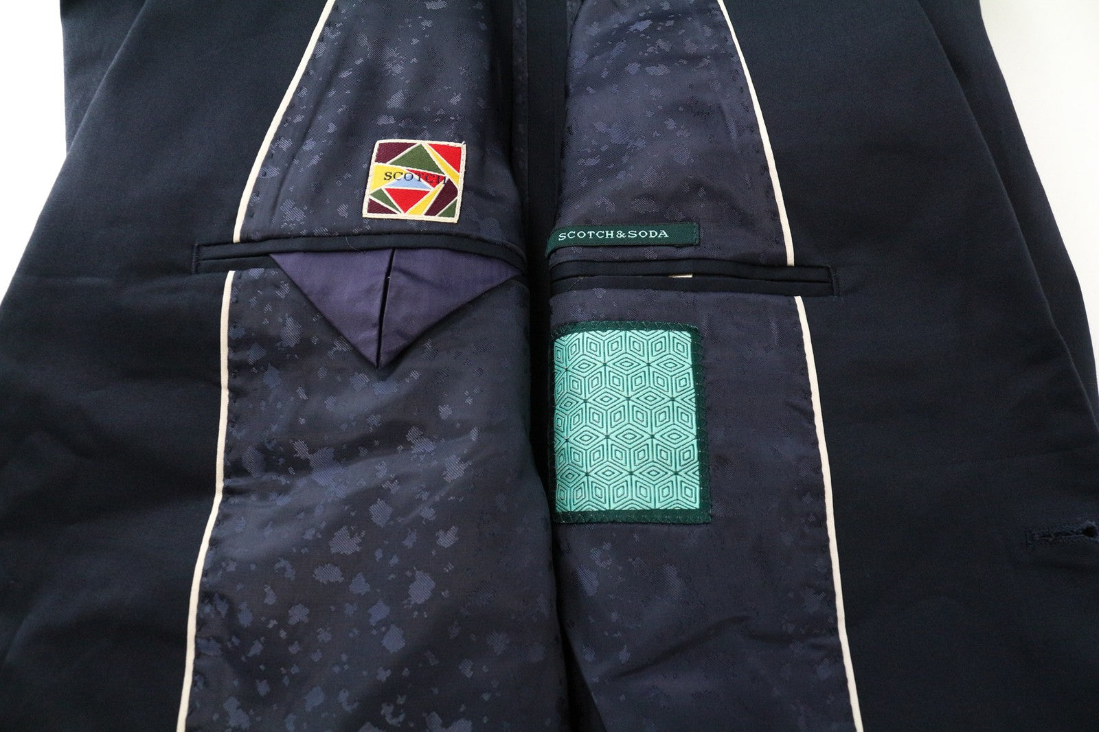 SCOTCH &amp; SODA vyriškas švarkas S, mėlynas, tamprus medvilninis švarkas su pamušalu ir dviem sagomis 