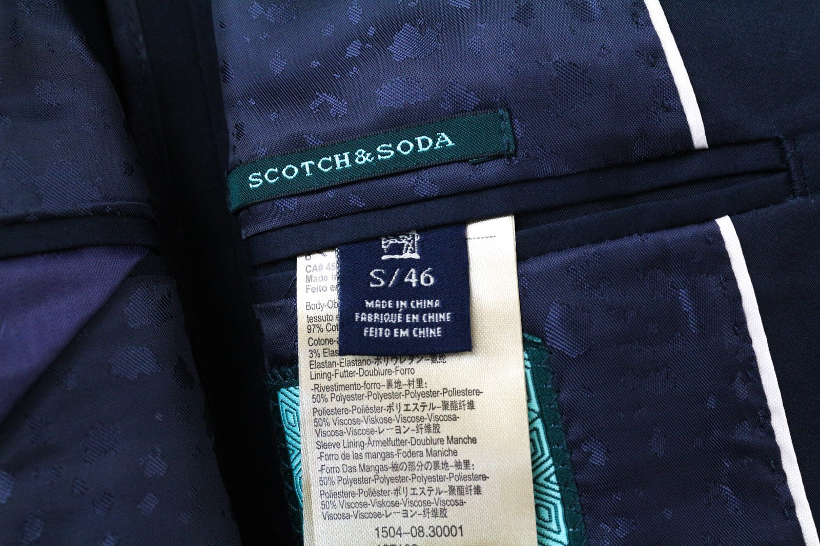SCOTCH &amp; SODA vyriškas švarkas S, mėlynas, tamprus medvilninis švarkas su pamušalu ir dviem sagomis 