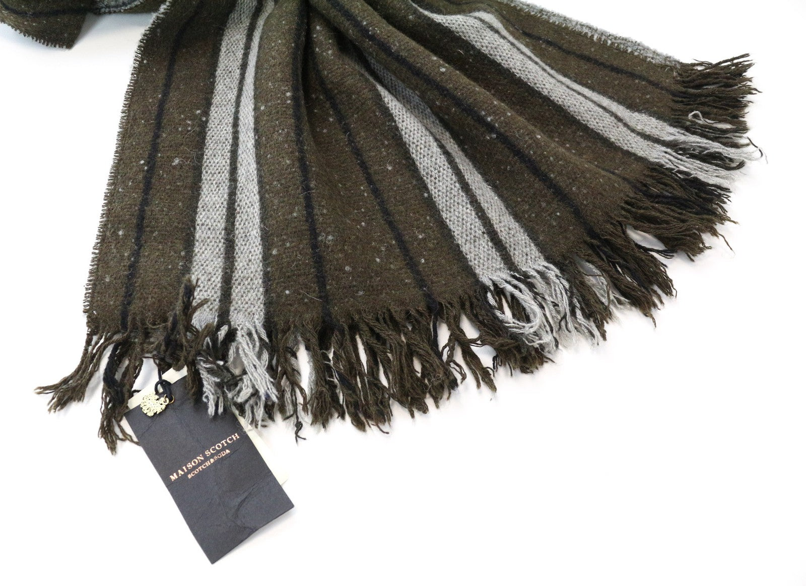 MAISON SCOTCH Women Scarf OS Green Grey Striped Tassels Casual