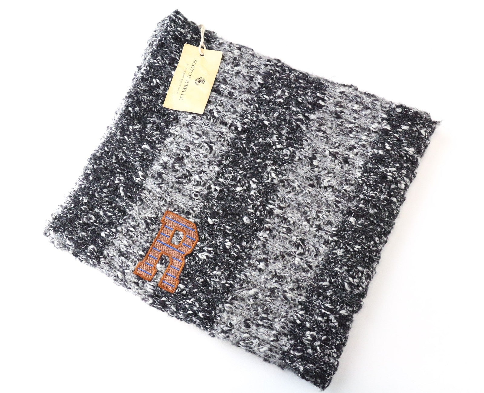 SCOTCH R'BELLE moteriškas šalikas OS pilkas vilnos moheros mišinio begalinis dryžuotas 