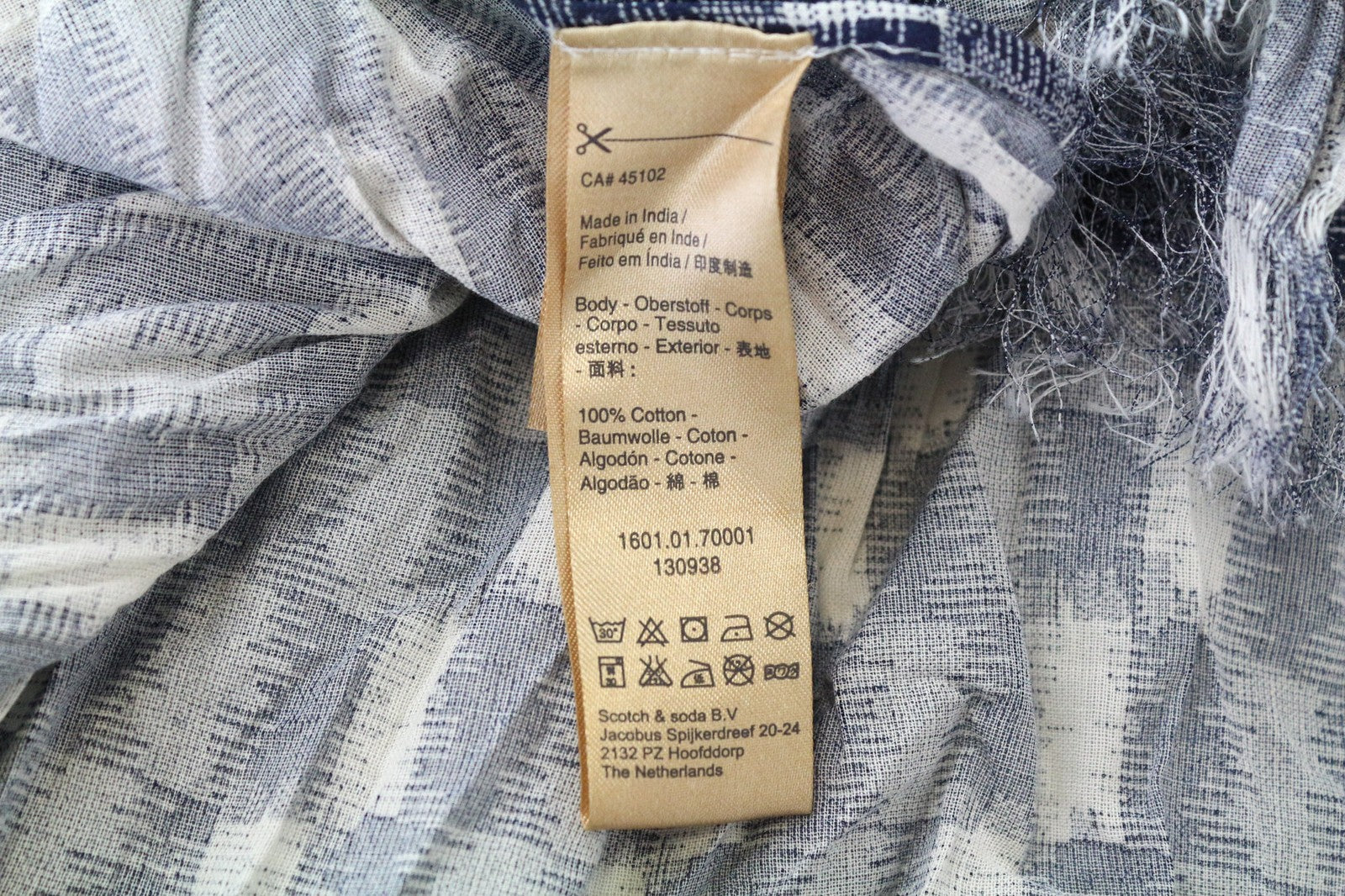 SCOTCH &amp; SODA vyriškas šalikas OS tamsiai mėlynas unisex plonas raštuotas medvilninis šalikas 