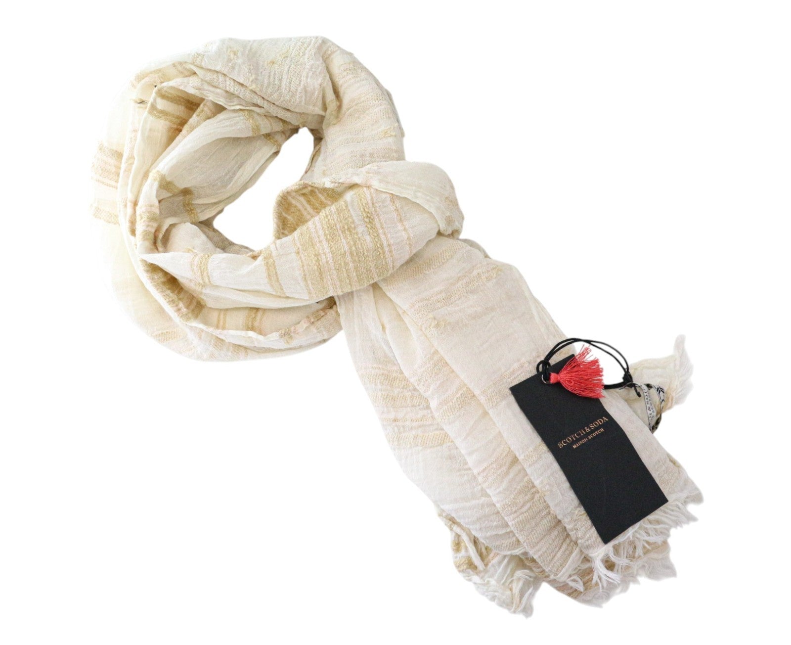 MAISON SCOTCH moteriškas šalikas, vieno dydžio, ekru spalvos, medvilnės mišinio raštas, lengvas 
