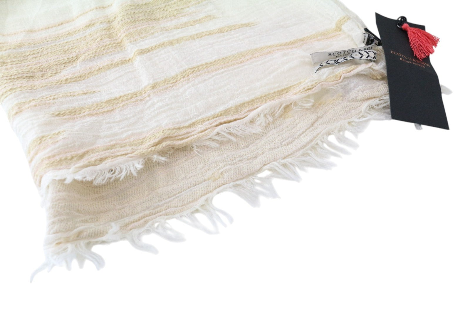 MAISON SCOTCH moteriškas šalikas, vieno dydžio, ekru spalvos, medvilnės mišinio raštas, lengvas 