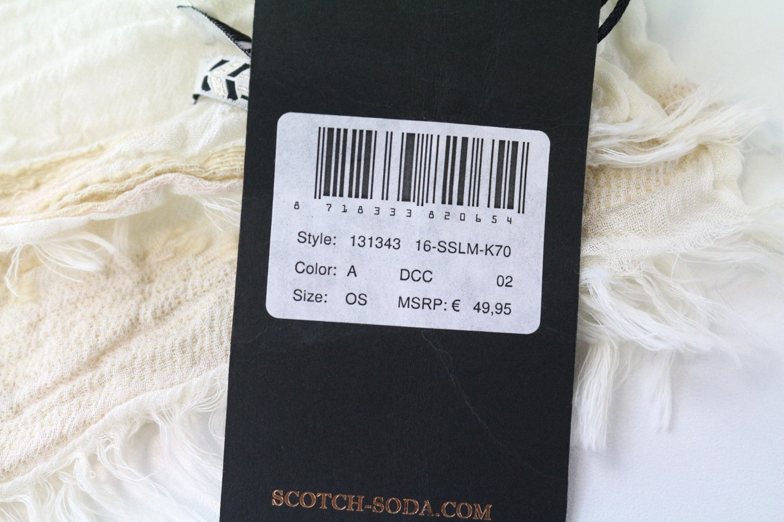 MAISON SCOTCH moteriškas šalikas, vieno dydžio, ekru spalvos, medvilnės mišinio raštas, lengvas 