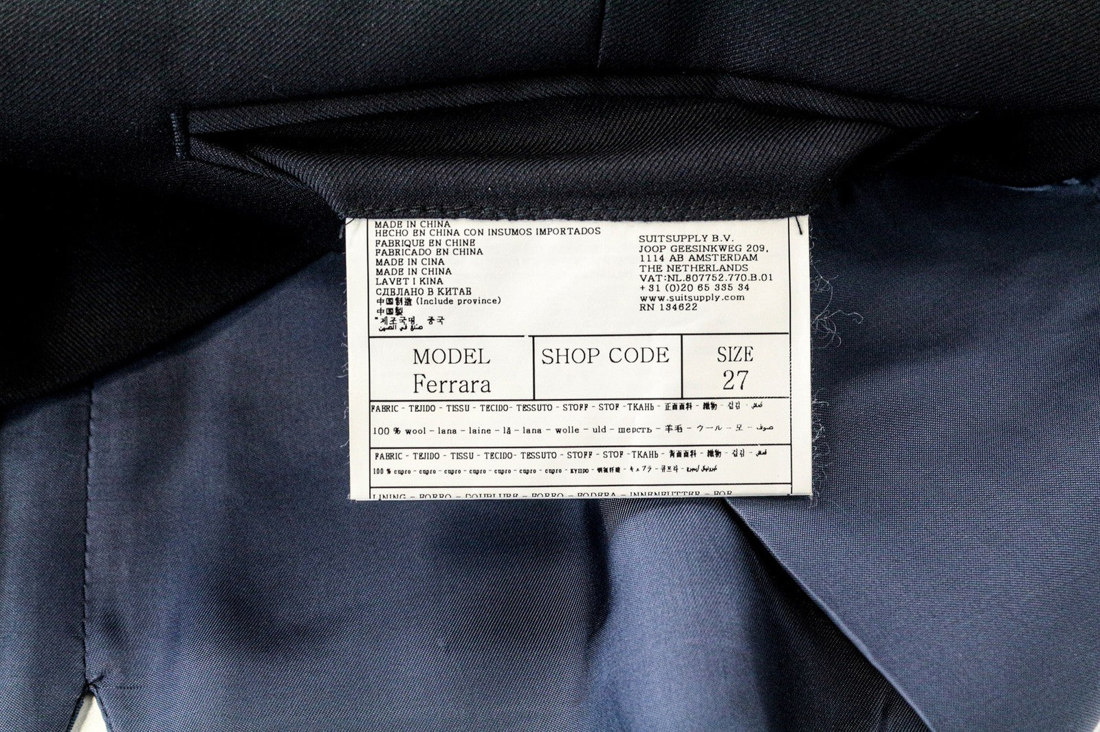 SUITSUPPLY Ferrara vyriška liemenė UK44S mėlyna oficiali vilnonė vienaeilė 