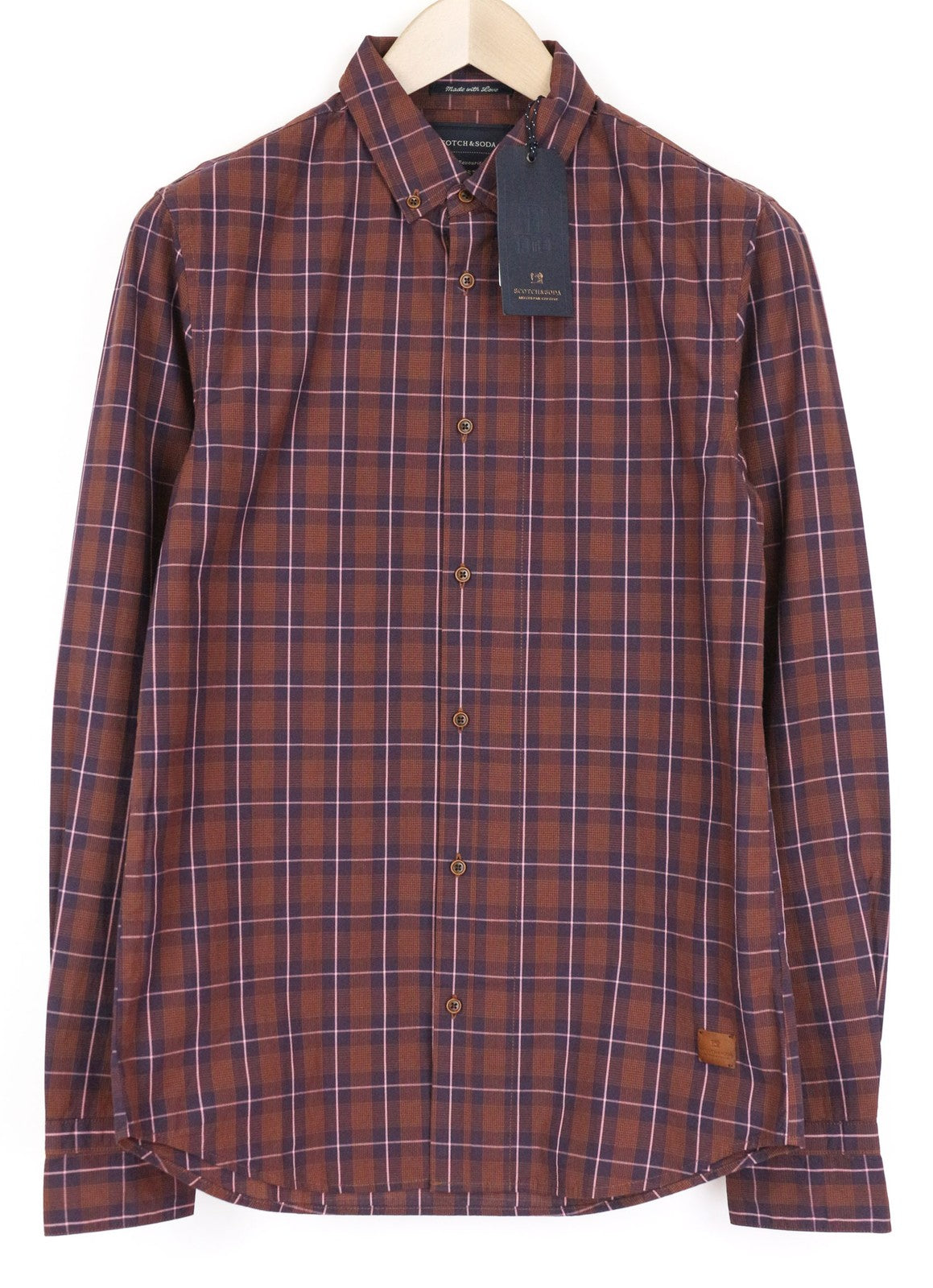 SCOTCH &amp; SODA Ams Couture vyriški marškinėliai S dydžio, grynos medvilnės, violetiniai, languoti. 