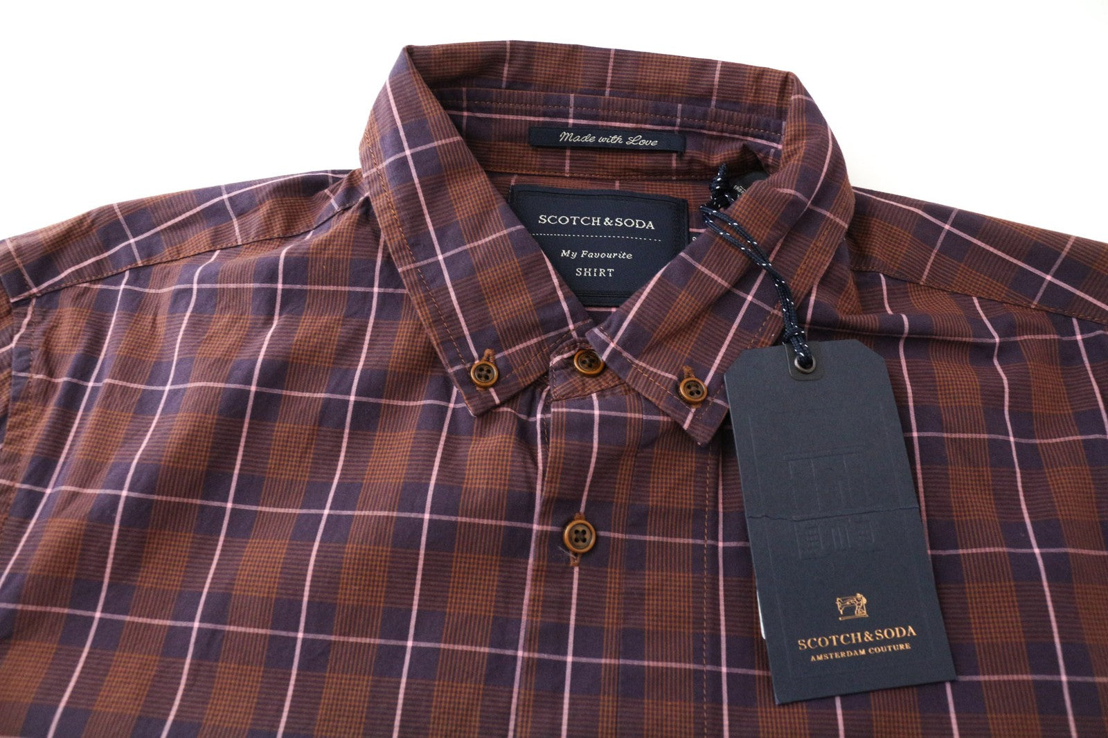 SCOTCH &amp; SODA Ams Couture vyriški marškinėliai S dydžio, grynos medvilnės, violetiniai, languoti. 