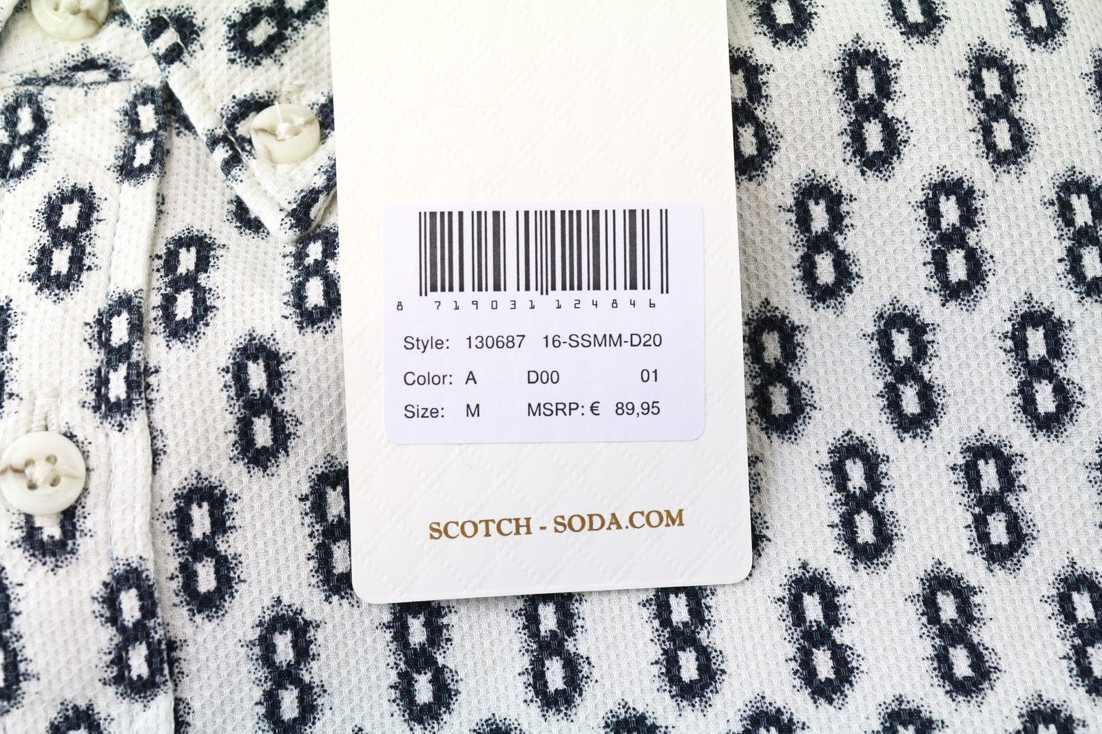 SCOTCH &amp; SODA vyriški marškinėliai M su sagomis, tamsiai mėlyni, klasikinio abstraktaus rašto, medvilniniai