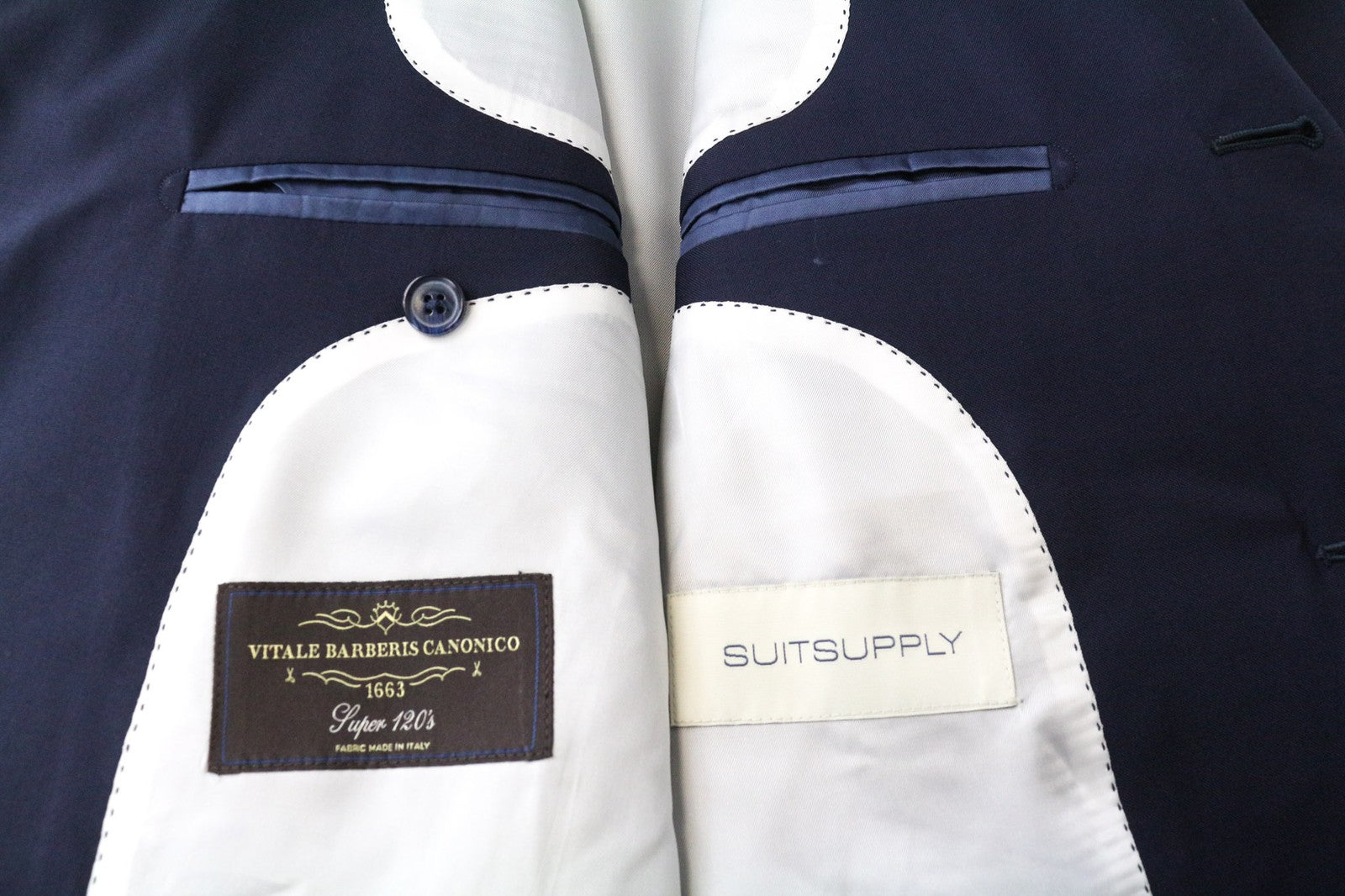 SUITSUPPLY La Spalla vyriškas kostiumas, UK38S, mėlynas, plonas, dviejų dalių, grynos vilnos, S120s 