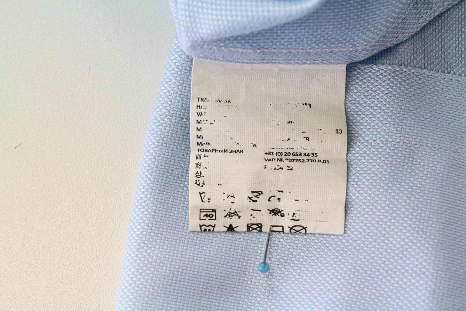 SUITSUPPLY Men's Formal Shirt 40-7/15 3/4L Slim Blue Cotton Classic Button-Up