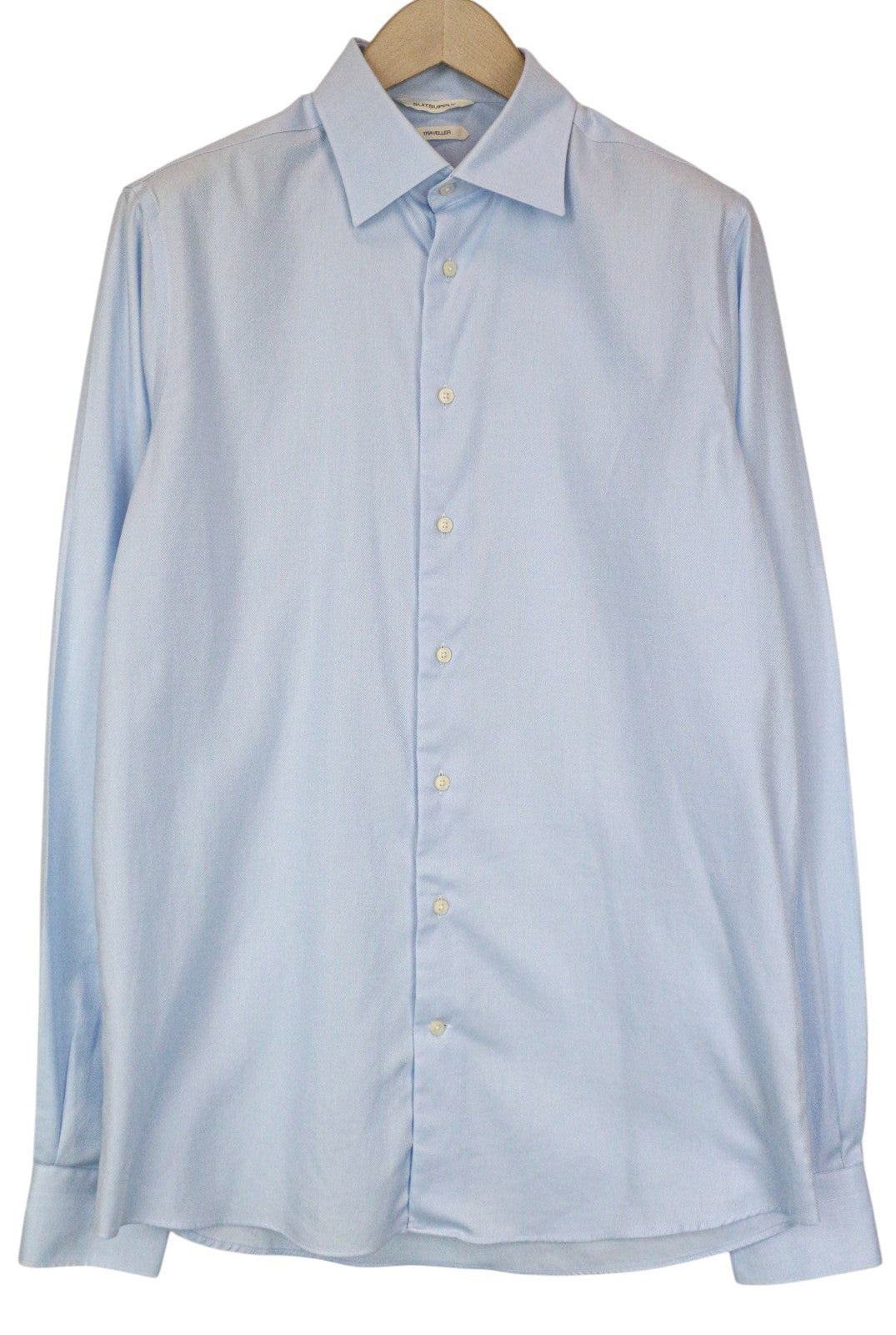 „SUITSUPPLY Traveller“ vyriški formalūs marškiniai, 41L/16L, ploni mėlyni medvilniniai dryžuoti marškiniai 