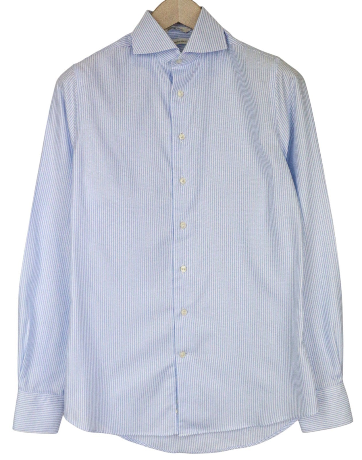 SUITSUPPLY Men's Formal Shirt 37/14 1/2 Extra Slim Blue Pure Cotton Striped Cut