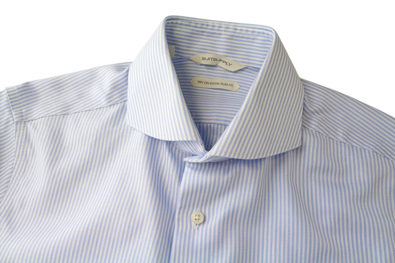 SUITSUPPLY Men's Formal Shirt 37/14 1/2 Extra Slim Blue Pure Cotton Striped Cut
