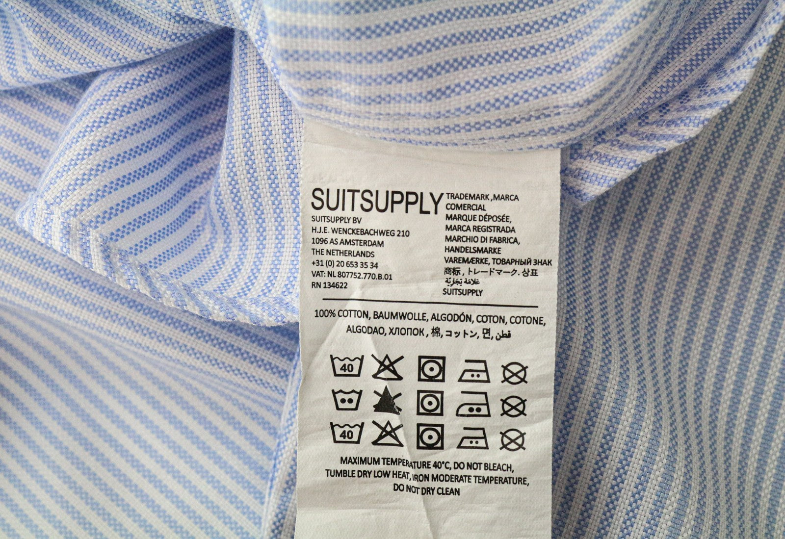 SUITSUPPLY Men's Formal Shirt 37/14 1/2 Extra Slim Blue Pure Cotton Striped Cut